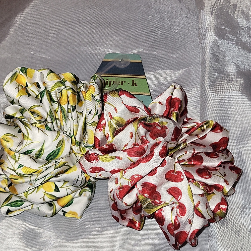 Piper K Silky Cherry Cherry 🍒 Print AND LEMON 🍋 PRINT Hair Scrunchie Li